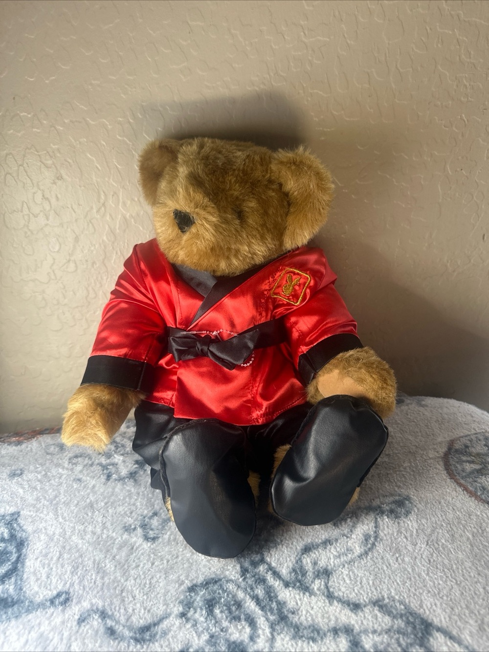 Plush Teddy Bear in Red Satin Robe